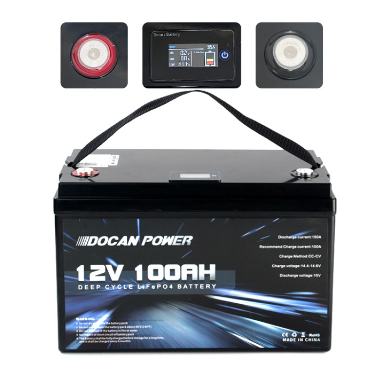 USA Stocks 12V 12.8V 100Ah battery pack with JBD 4S 100A BMS LCD display