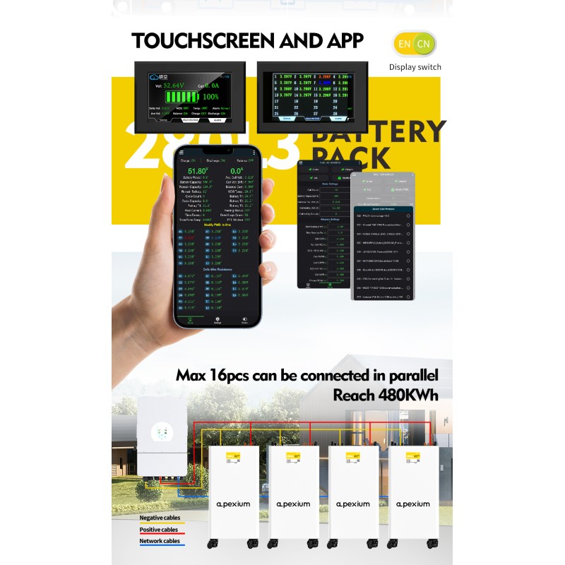 USA stocks Apexium L3 51.2V 314Ah 16KWh moveable Battery pack with JK PB2A16S20P V19 BMS