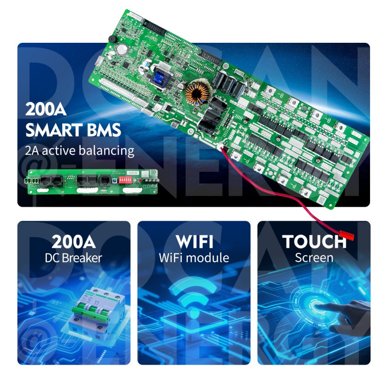 EU stocks 51.2V 300Ah 16KWh moveable Battery pack with 200A BMS and touch screen WIFI/Bluetooth