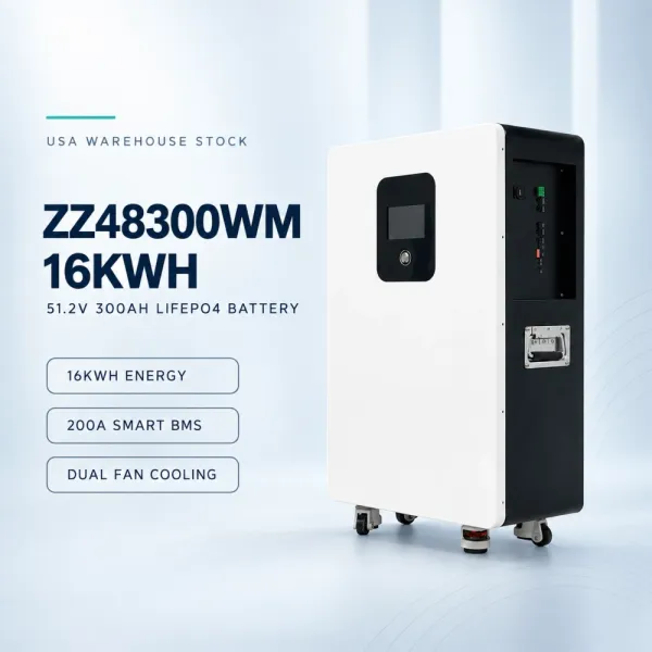 USA stocks 51.2V 300Ah 16KWh wall mounted moveable Battery pack with 200A BMS and touch screen WIFI/Bluetooth