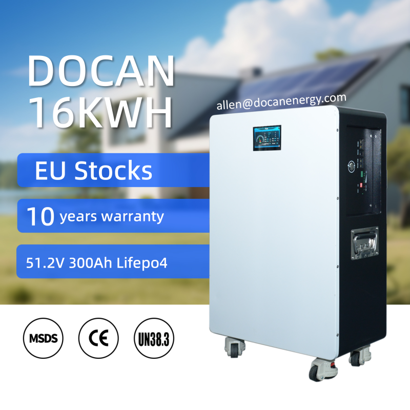 EU stocks 51.2V 300Ah 16KWh Moveable/Wall Battery pack with DAREN 200A BMS and touch screen WIFI/Bluetooth