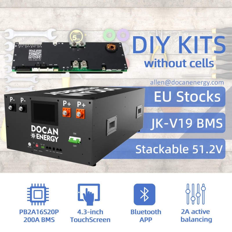 EU stocks Docan Energy stackable 48V DIY 280 304 314 kits with 200A JK PB2A16S20P V19 BMS DC breaker EU stocks Docan Energy stackable 48V DIY 280 304 314 kits with 200A JK PB2A16S20P V19 BMS DC breaker