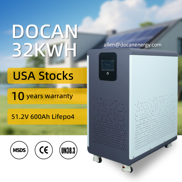USA stocks 51.2V 600Ah 30KWh Moveable Battery pack with 200A BMS and touch screen