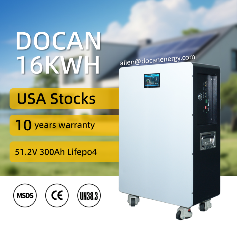 USA stocks 51.2V 300Ah 16KWh wall mounted moveable Battery pack with 200A BMS and touch screen WIFI/Bluetooth