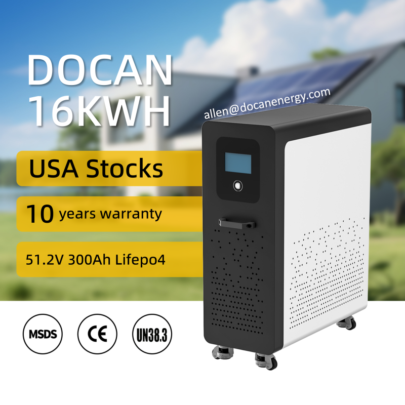 USA stocks 51.2V 300Ah 15KWh moveable Battery pack with 200A BMS and touch screen WIFI/Bluetooth