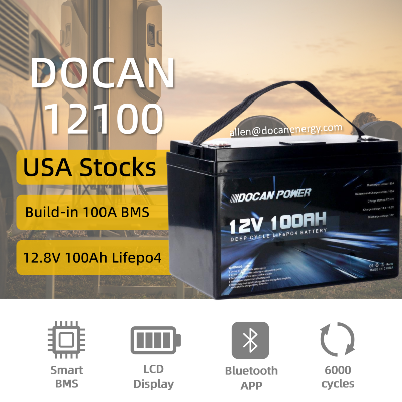 USA Stocks 12V 12.8V 100Ah battery pack with JBD 4S 100A BMS LCD display