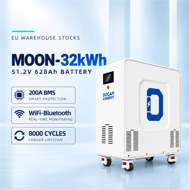 EU 51.2v 628ah 32kwh battery pack moon lifepo4 movable 200a bms wifi touch screen