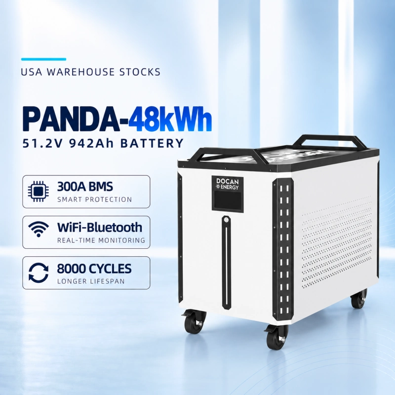 USA stocks PANDA 51.2V 942Ah 48KWh Moveable Battery pack With 300A BMS and 300A DC breaker