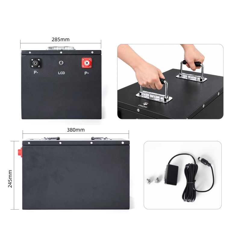 Supplied golf cart battery dimension photograph with handles and display cable