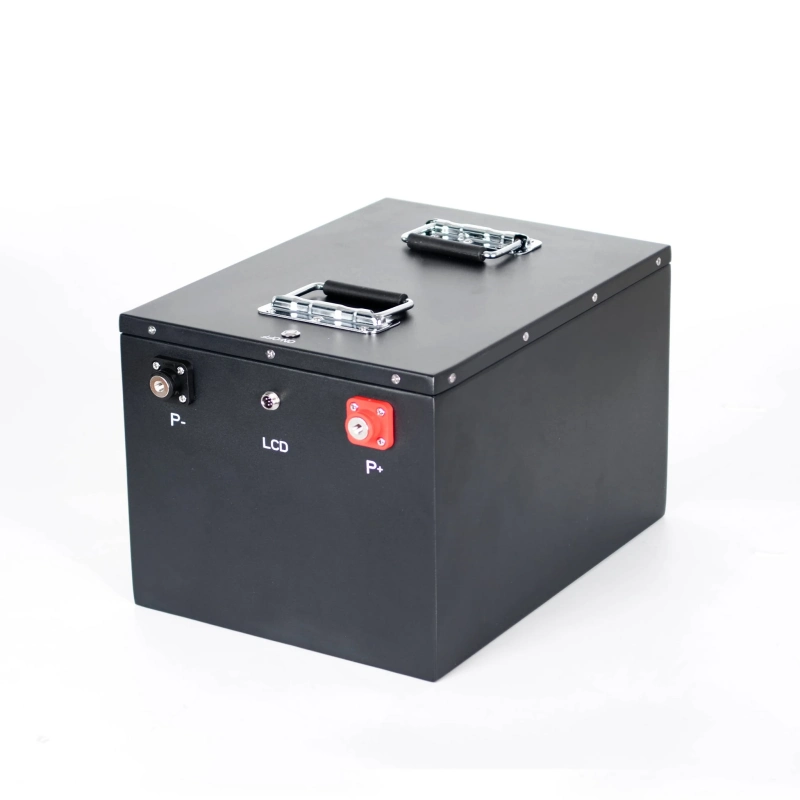 48V105Ah golf cart battery terminal panel, LCD port, folding handles and ON OFF switch